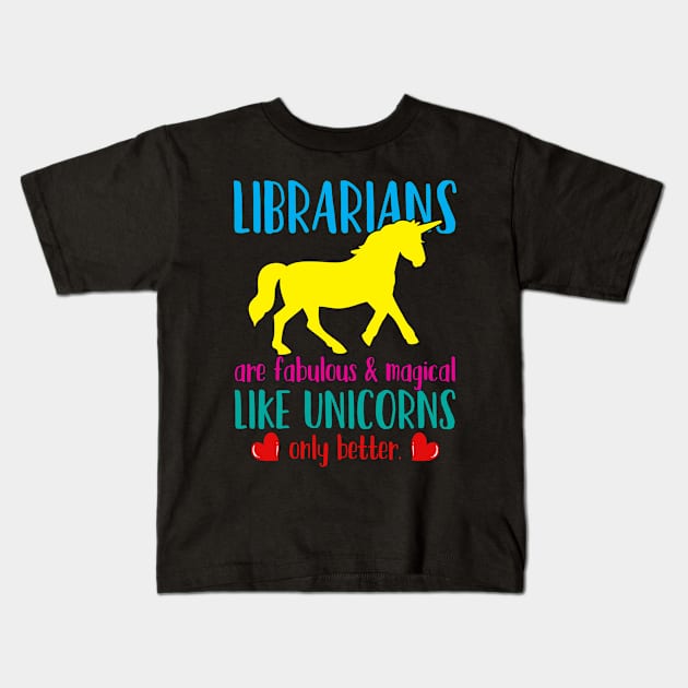 Librarian Unicorn Kids T-Shirt by CreativeGiftShop